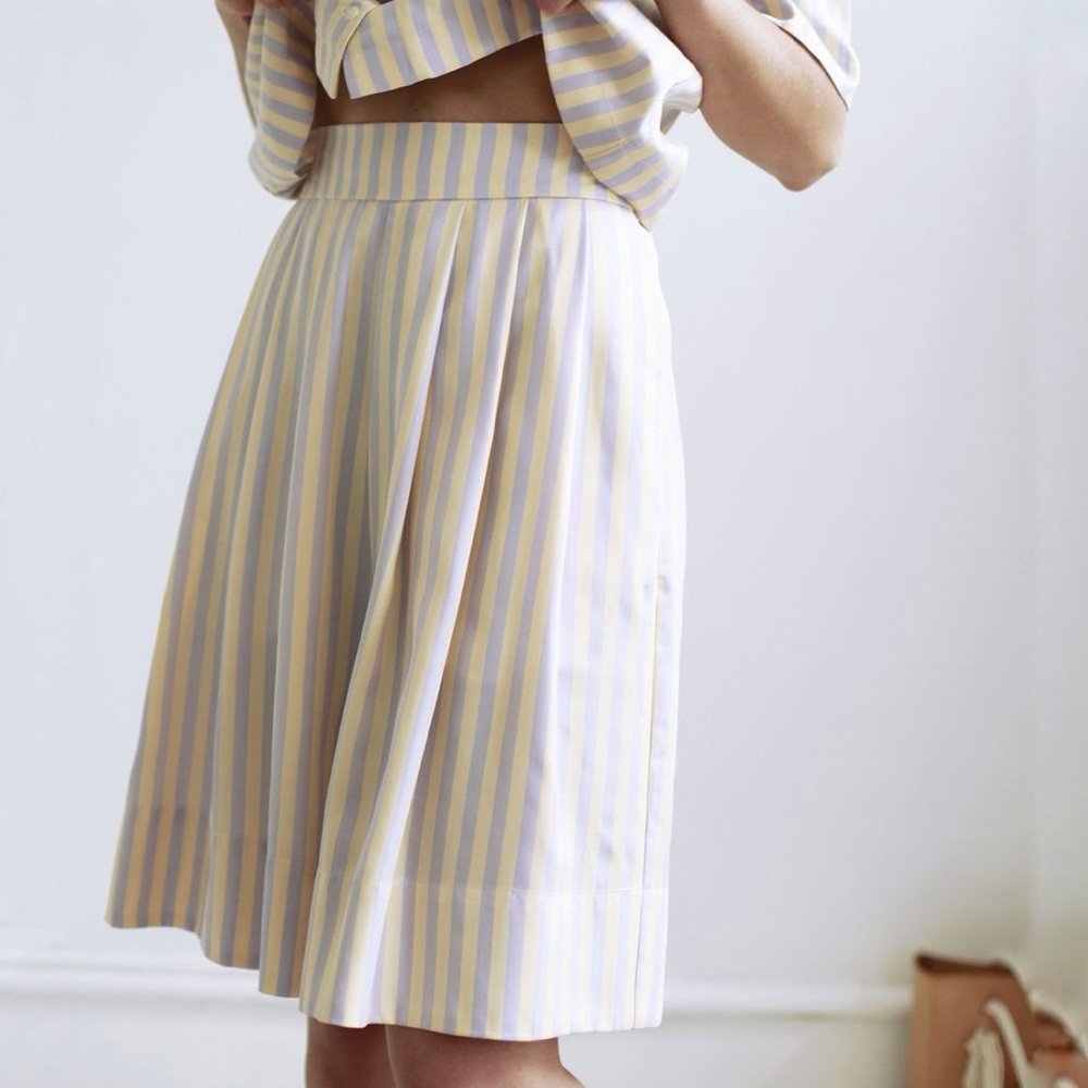 Mr Larkin Striped Pastel Yellow and Light Blue Bermuda Shorts